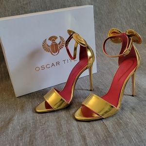 New Women's Italy Oscar Tiye Gold Sandals Heels Size 7